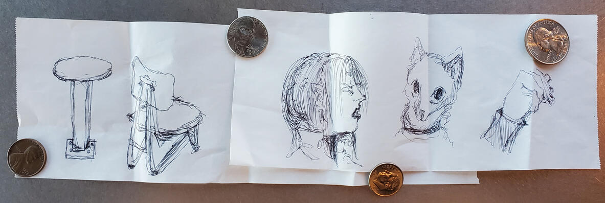 Pen sketch(es) that I've made quickly at work. Original artwork(s).