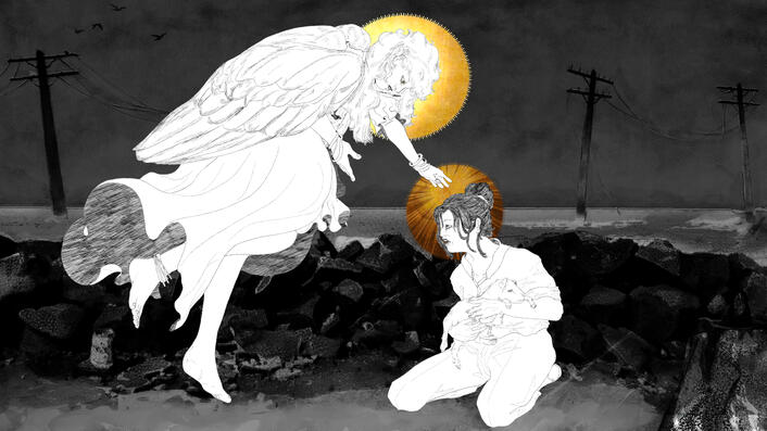 Fanart inspired by Uriel (우리엘) and Jung Heewon (정희원) from the Korean webnovel, Omniscient Reader's Viewpoint (전지적 독자 시점). This is the version without the characters colored.