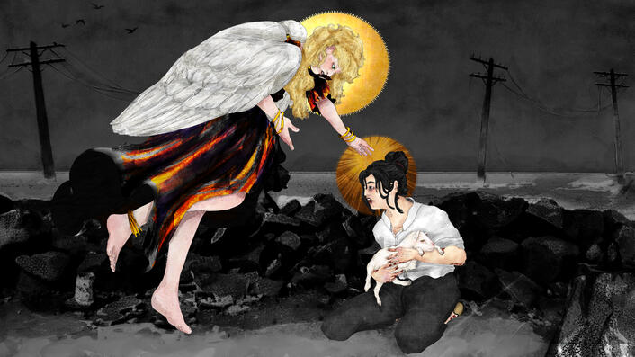 Fanart inspired by Uriel (우리엘) and Jung Heewon (정희원) from the Korean webnovel, Omniscient Reader's Viewpoint (전지적 독자 시점). This is the version with the characters colored.