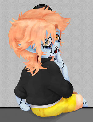 Original character and design, Florian Carver. A Frakenstein's monster and vampire hybrid character in a chibi style.