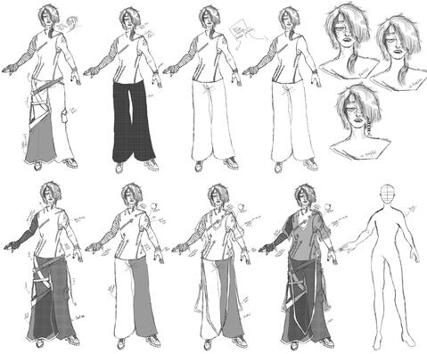 Character outfit concepts. Inspired by one of Faye Wong's stage outfits and a general e-boy aesthetic.