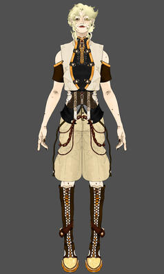 Character design inspired by qi lolita fashion and steampunk, along with the story in Skáldskaparmál that has a character of the name "Eitri". This one is the second color choice I came up with for the character.