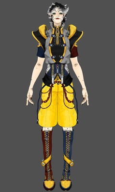 Character design inspired by qi lolita fashion and steampunk, along with the story in Skáldskaparmál that has a character of the name "Eitri". This one is the first color choice I came up with for the character.