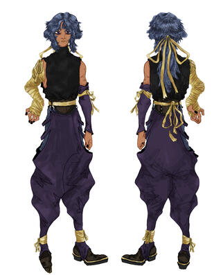 Character inspired by the chuunibyou archetype and the purple/gold color combination.