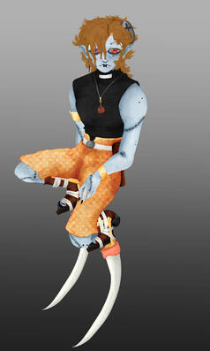 Inspired by the phrase "electric coffin", Florian is a Frankenstein's monster and vampire hybrid character. This is the unused color variation.