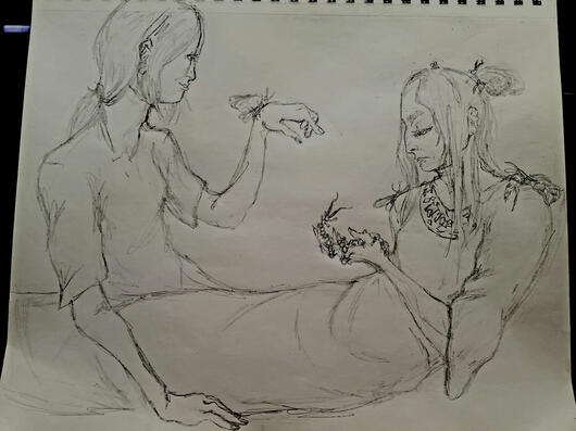 Fanart sketch featuring Enki Ankarian and his sister (who I call Ninmah Ankarian) from Fear & Hunger.