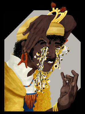 Fanart inspired by O'saa (Yellow Mage) and his Moonscorch form in Fear & Hunger Termina. Abstract eye horror.