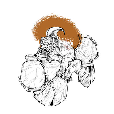 Fanart of D'arce Cataliss (Knight) from Fear & Hunger with a brainflower infection.