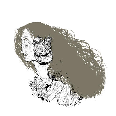 Fanart of Enki Ankarian (Dark Priest) from Fear & Hunger with a brainflower infection.