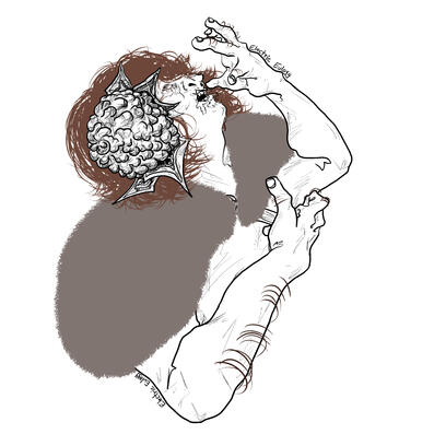 Fanart of Ragnvaldr (Outlander) from Fear & Hunger with a brainflower infection.